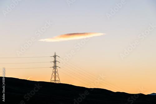 Electricity pylon in Scottish Highlands, Loch Lomond and Trossachs National Park, Scotland