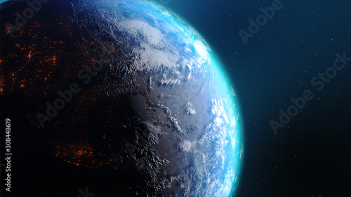 3D Rendering earth with world map hot terrain cloud and water against the space with noise and grain processed image furnished by NASA