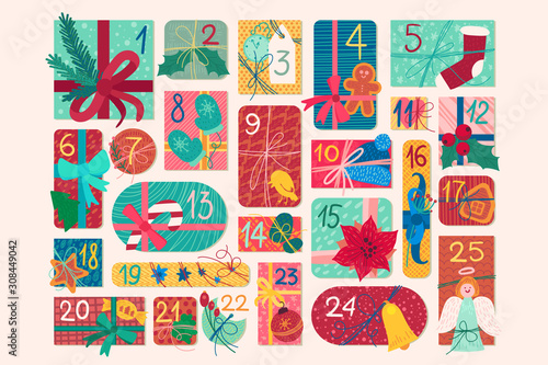 December festive advent calendar flat vector illustration