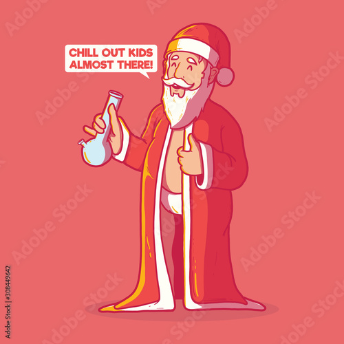 Santa Claus holding a bong vector illustration. Christmas, season, holiday design concept