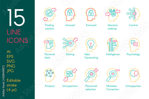 Mental activity color linear icons set
