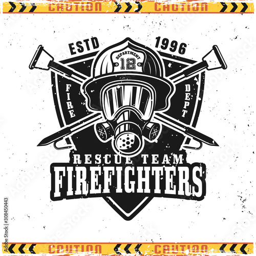 Head of firefighter in gas mask vector emblem