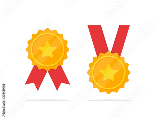 Set of golden medal with star icon in a flat design photo