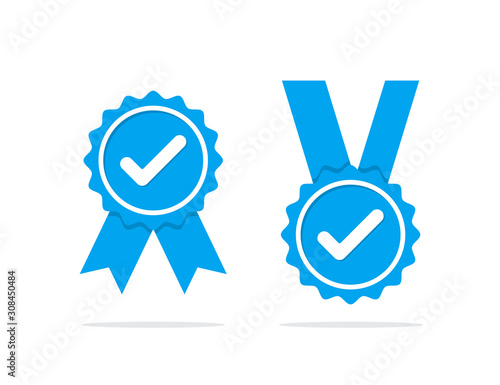 Set of blue profile verification icons. Badges of warranty, approval, accept and quality