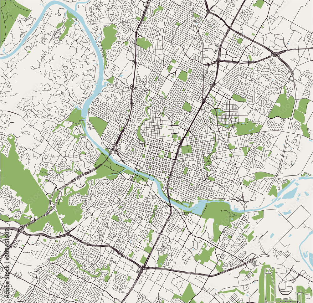 map of the city of Austin, Texas, USA