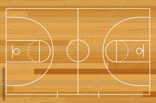 Basketball court floor with line on wood texture background. Vector illustration.