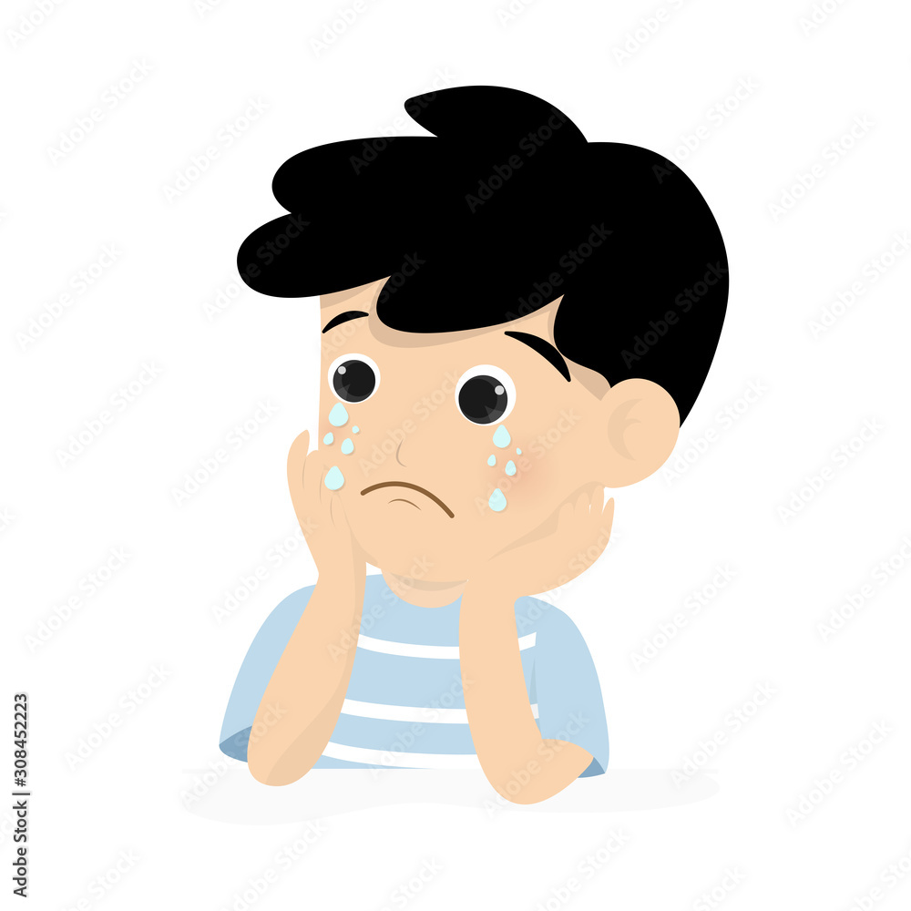 Sad boy is tearing isolated on background. Vector illustration in flat  cartoon style. Stock Vector | Adobe Stock