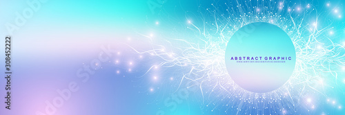 Big Genomic Data Visualization. DNA helix, DNA strand, DNA Test. CRISPR CAS9 - Genetic engineering. Molecule or atom, neurons. Abstract structure for Science or medical background, banner. Wave flow.