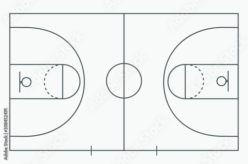 Basketball court floor with line on wood texture background. Vector illustration.
