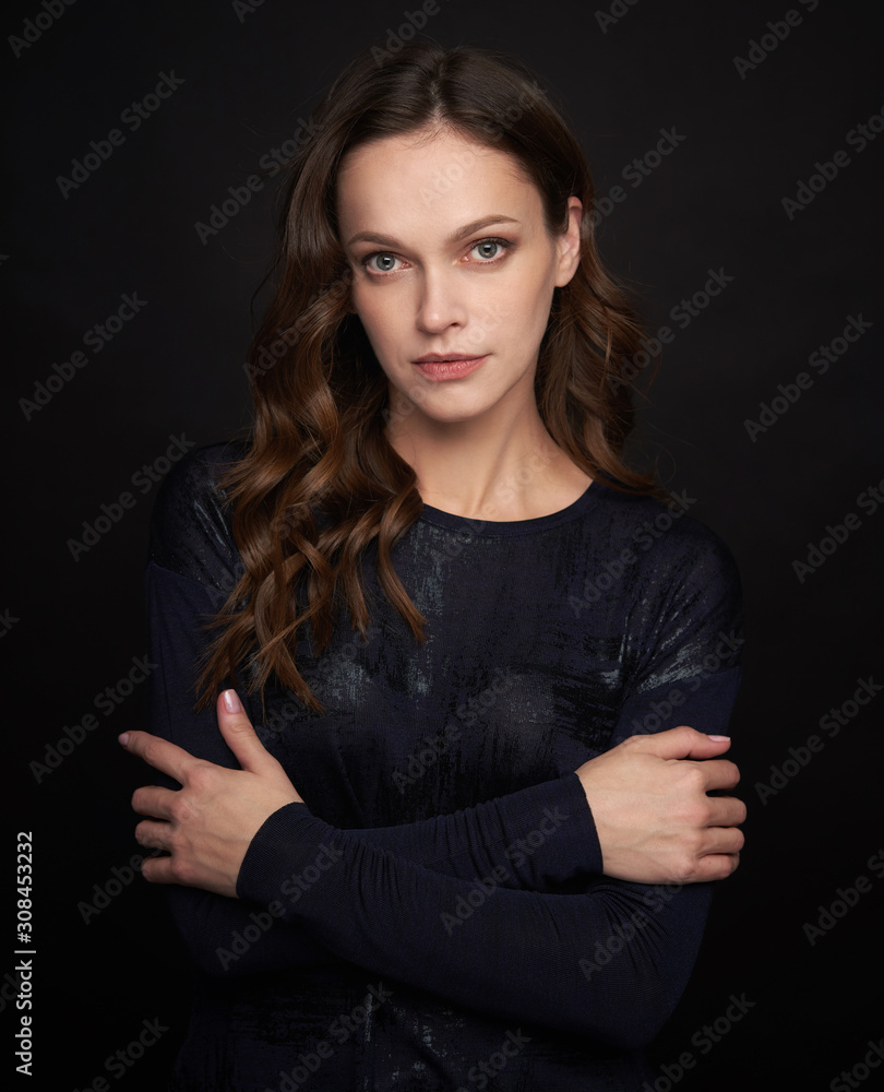 Obraz premium beautiful woman face over black background