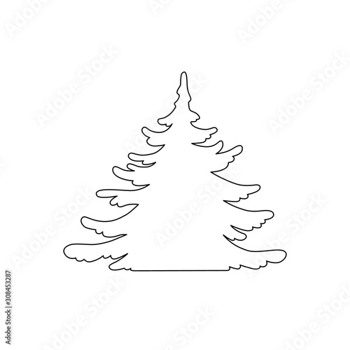 Pine tree vector silhouette. Hand drawn stylized monochrome illustration isolated on white background. Element design for Christmas card, banner. Cut out of paper, template laser plotter cutting