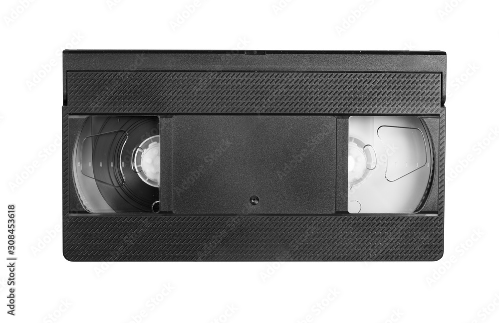 Old video tape cassette isolated on white background