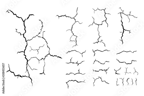 lots lines of crack ground for abstract background on white background
