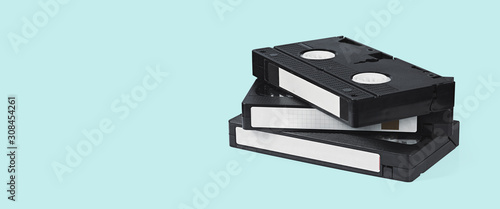 Cuadro en lienzo VHS video tapes on a blue background