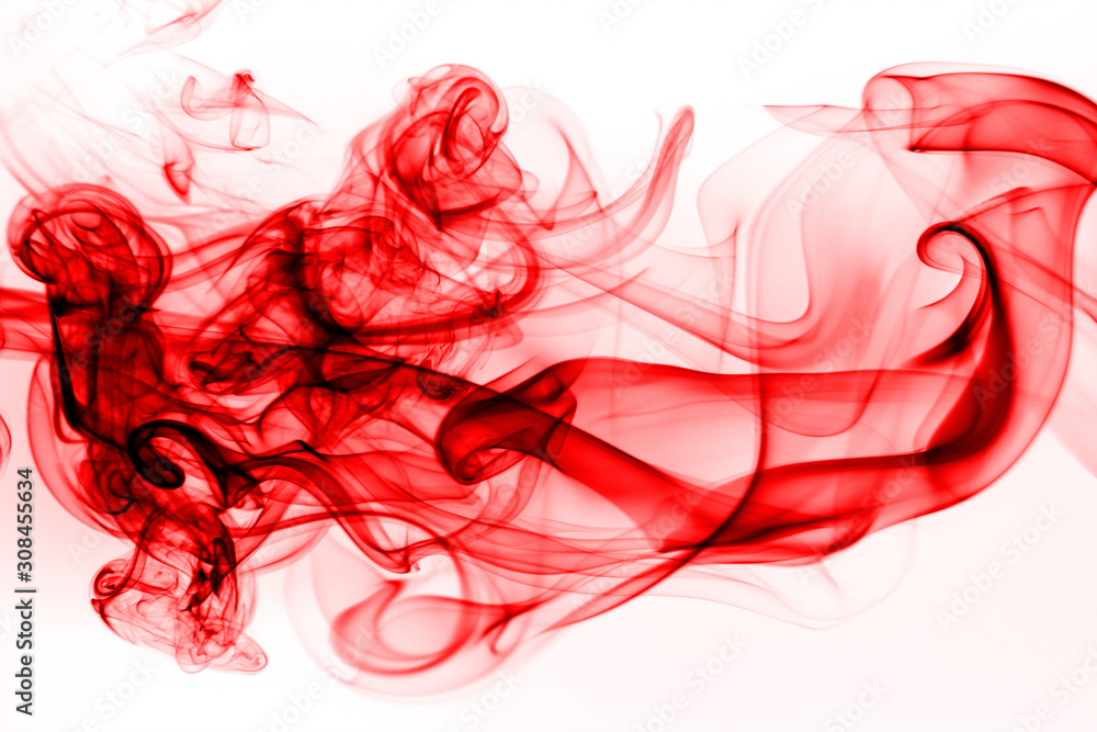 Red smoke abstract on white background, movement of ink water color Red smoke abstract on white background, movement of ink water color