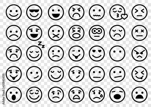 Emotion icons. Set of round lines Emoji symbols. Smile icon. Emoticon or emoji illustration icons