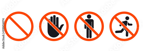 No entry sign. Stop signs collection. Man stands, walk and run. People symbol. Hand stop and no man walk . Prohibitory signs pedestrians. No entry. The sign of the stop. the hand in the red circle