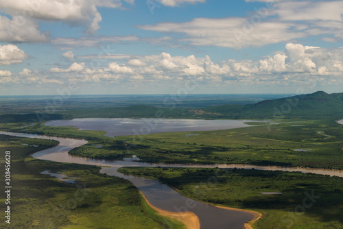 Plane view of the Pantanal in Mato Grosso do Sul, arriving in Corumba