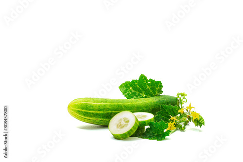 Fresh Cucumber and slices isolated on a white background photo