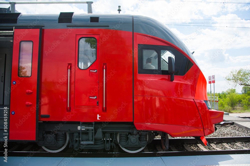Red train in modern railway Red train in modern railway