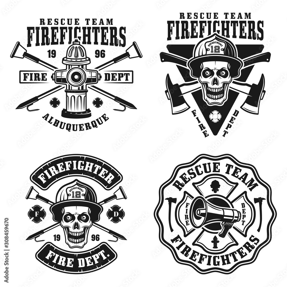Fire department set of four vector emblems