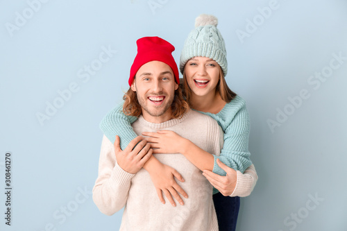 Happy couple in winter clot...