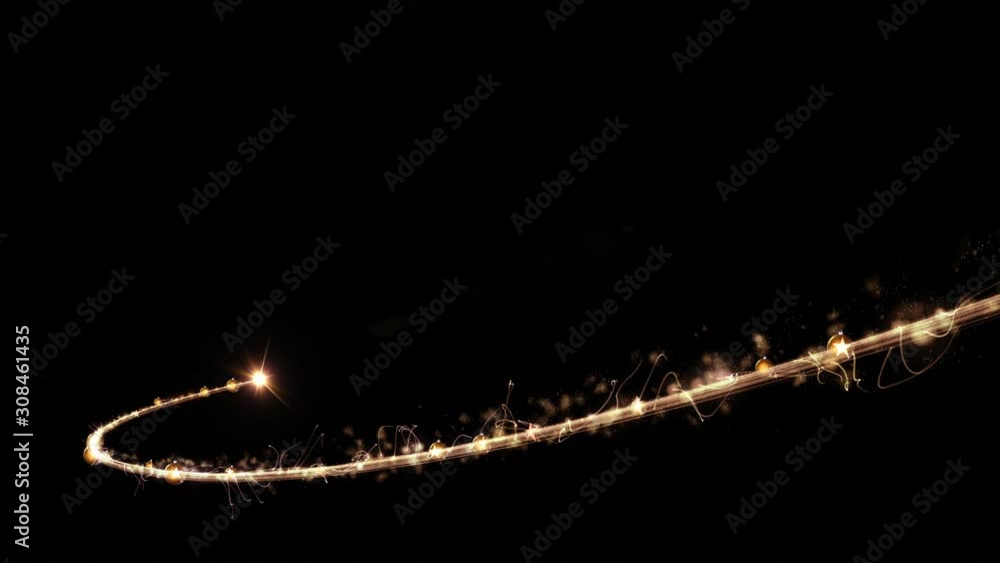 Glowing gold Christmas tree animation with light and particles on black. 4k