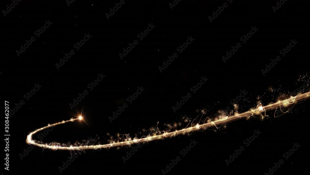 Glowing gold Christmas tree animation with snow and light on black. 4k