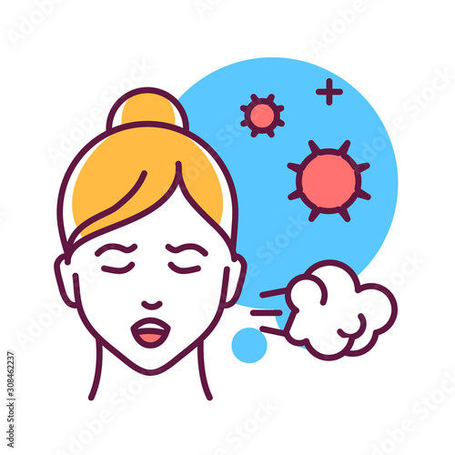 Sneezing and coughing color line icon. Flu symptoms. Pictogram for web page, mobile app, promo. UI UX GUI design element. Editable stroke.