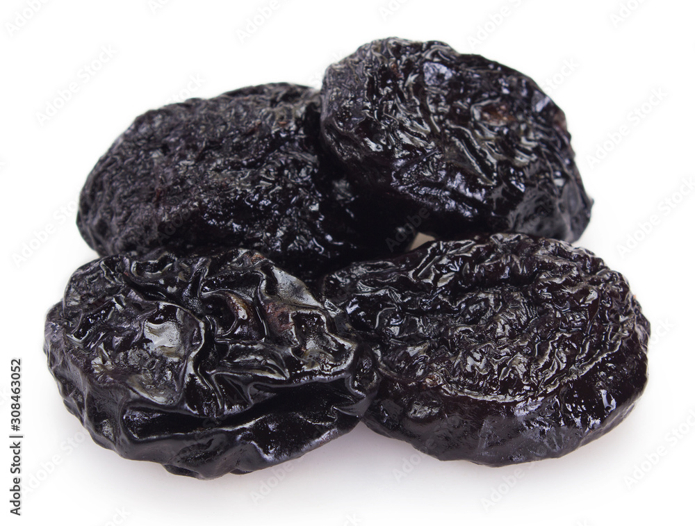 Prunes on white background