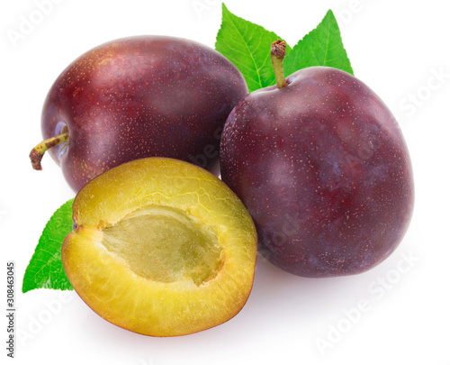 Fresh plum on white background