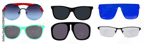 Set of sun glasses on a white background for drawing on a portrait
