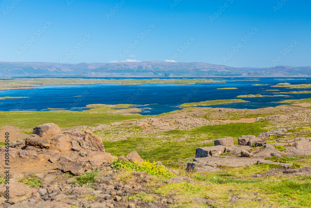 View on Vesturhópsvatn lake on Iceland in summer