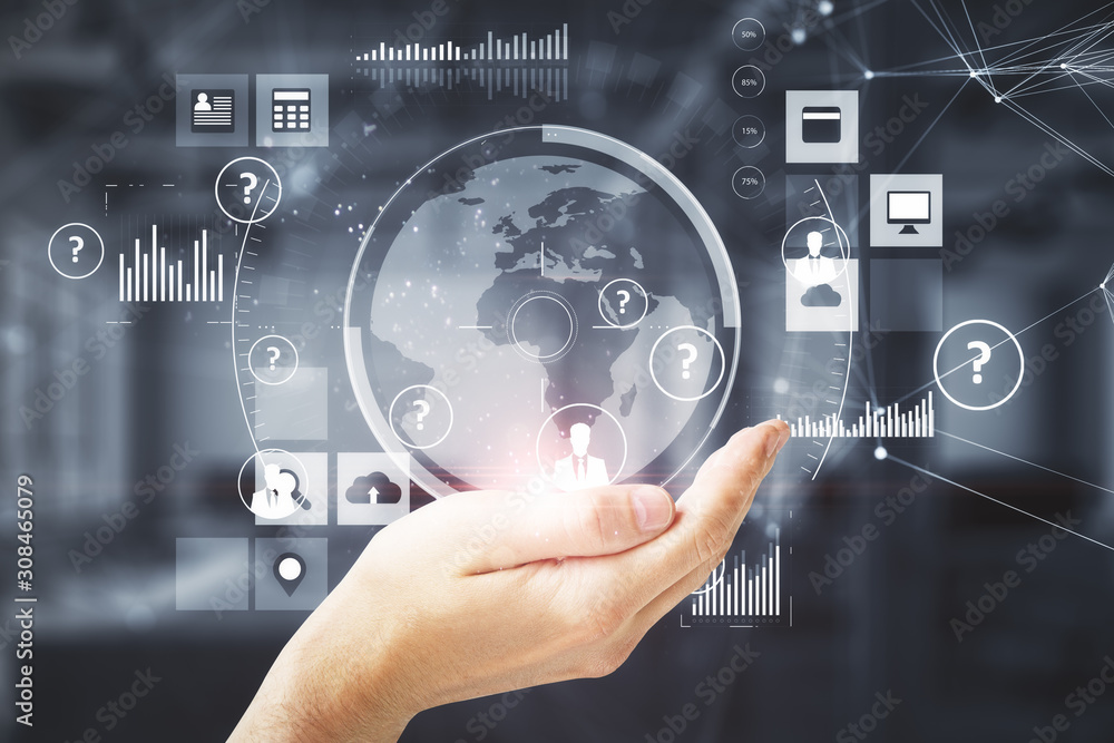 Fototapeta premium Hand holding abstract network interface