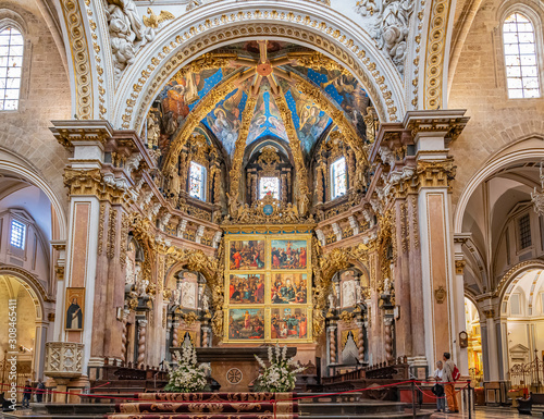 The ornate altar Catedral de Santa Maria in Valencia, Spain