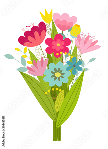 Fototapeta Naklejka Na Ścianę i Meble -  Cute stylized bouquet of flowers. Vector illustration.
