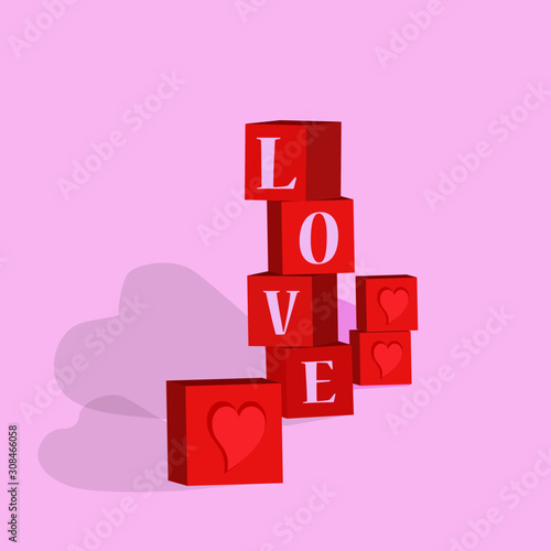 banner cubes love postcard vector hearts holiday Valentine day illustration