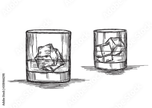 Cold Drink - Whiskey, Rum or Cold Drink - Vector Sketch Illustration