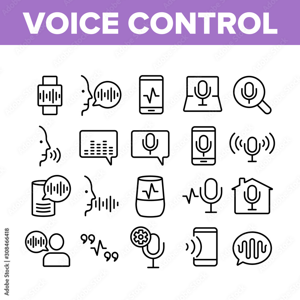 Voice Control Command Collection Icons Set Vector Thin Line. Laptop And Smartphone, Smart Home And Assistant Voice Control Concept Linear Pictograms. Monochrome Contour Illustrations Voice Control Command Collection Icons Set Vector Thin Line. Laptop And Smartphone, Smart Home And Assistant Voice Control Concept Linear Pictograms. Monochrome Contour Illustrations