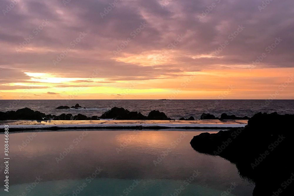 lava pool in madeira at sunset time