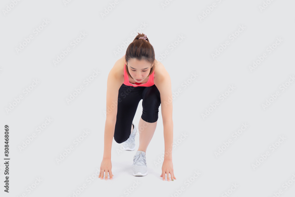 beautiful young asian woman slim start running isolated on white background, asia girl is confident workout cardio with run for strong, female ready to exercise, activity for health concept. beautiful young asian woman slim start running isolated on white background, asia girl is confident workout cardio with run for strong, female ready to exercise, activity for health concept.