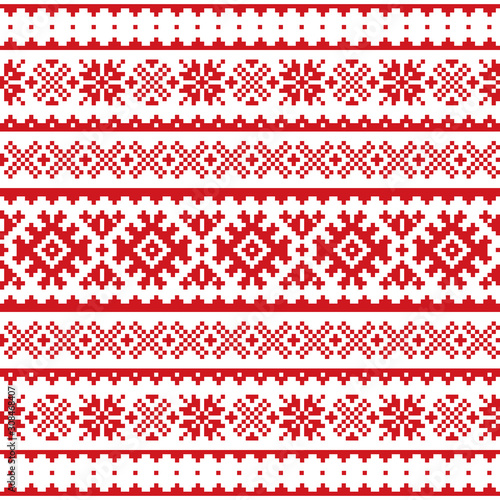 Christmas, winter vector seamless pattern, Sami people, Lapland folk art design, traditional knitting and embroidery