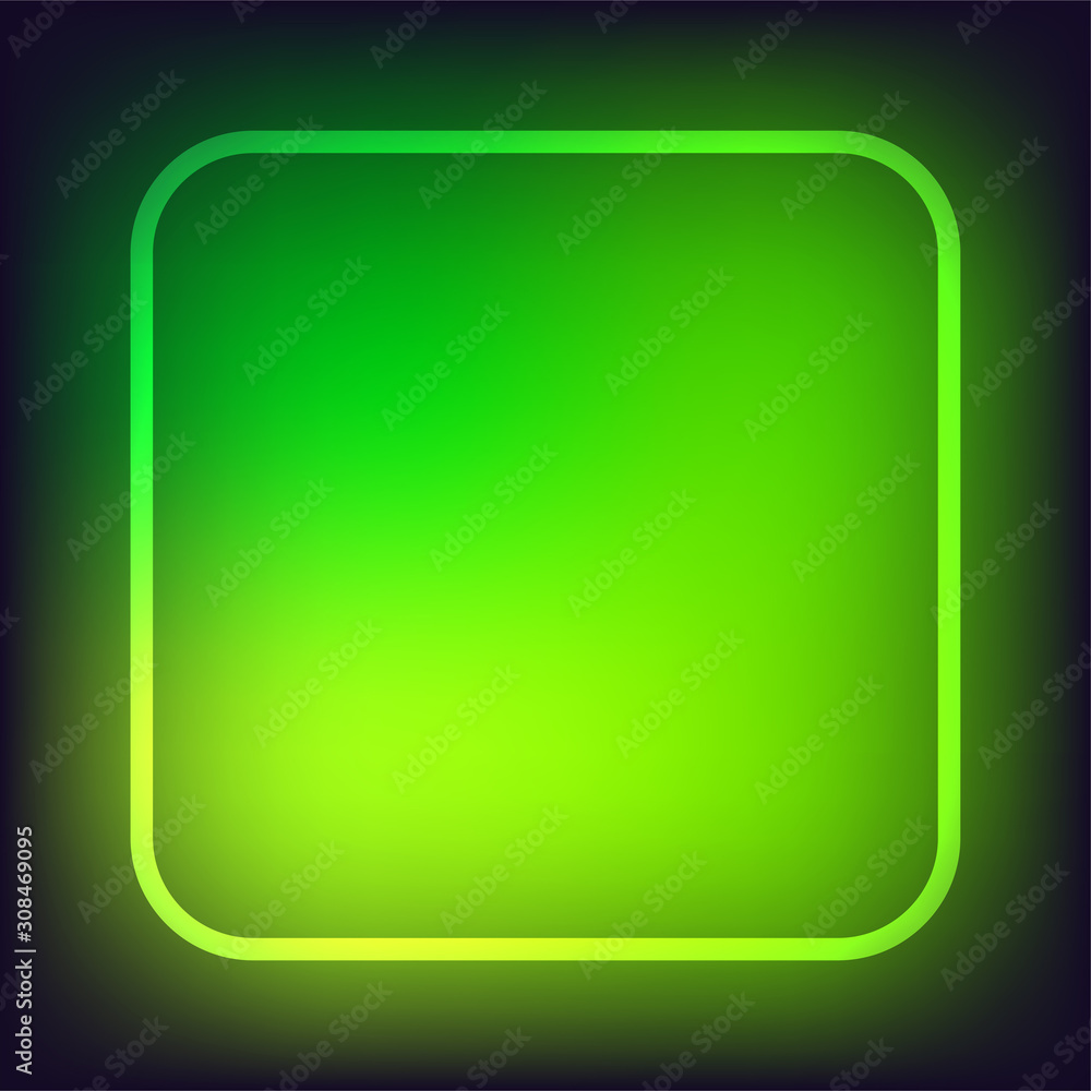 Neon sign.Rectangle glowing light banner with blank space. Electric rectangle frame on dark green background.Neon right-angled background with flares and sparkles. Vintage vector illustration Neon sign.Rectangle glowing light banner with blank space. Electric rectangle frame on dark green background.Neon right-angled background with flares and sparkles. Vintage vector illustration