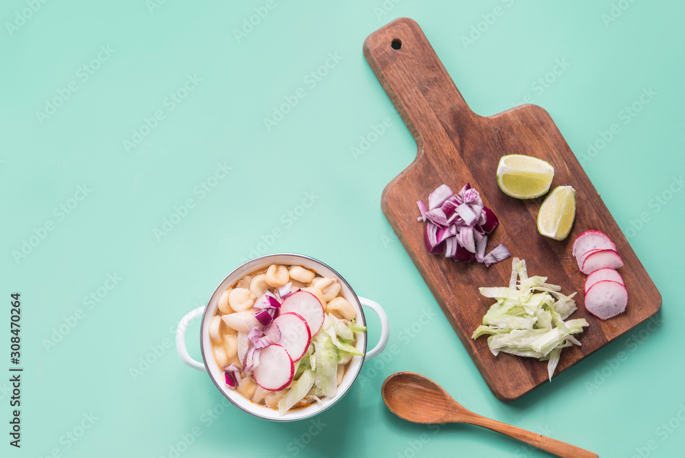Pozole red typical mexican food Pozole red typical mexican food