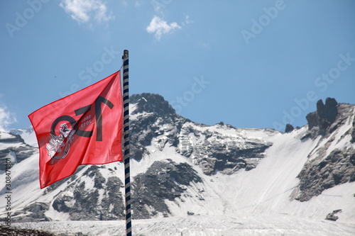 Beautiful mountain landscape with summits, valleys and waterfalls in the Swiss alps