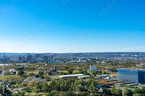 Taichung Central Park at the Shuinan Economic and Trade Park in sunny day with the city skyline. Taichung, Taiwan