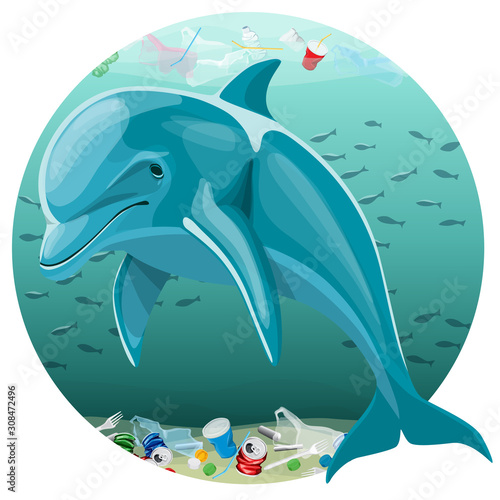 Environment Pollution Illustration And Dolphin