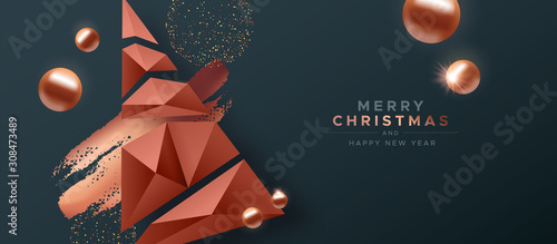 Merry Christmas copper low poly pine tree banner