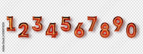 Copper 3d balloon number set isolated background