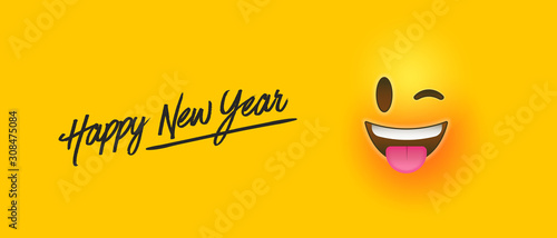 Happy new year funny emoticon face banner